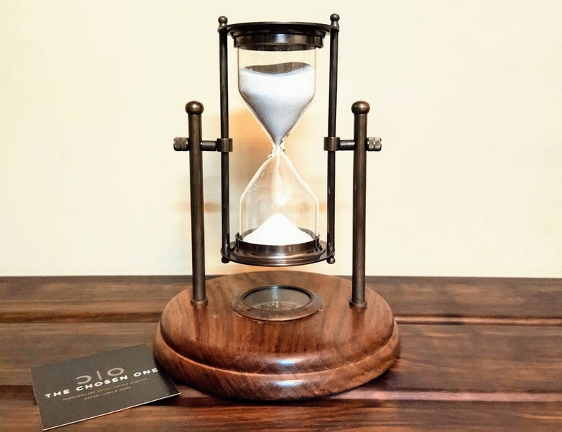 Brass Tabletop Hourglass with Working Compass, 5-Minute view 3