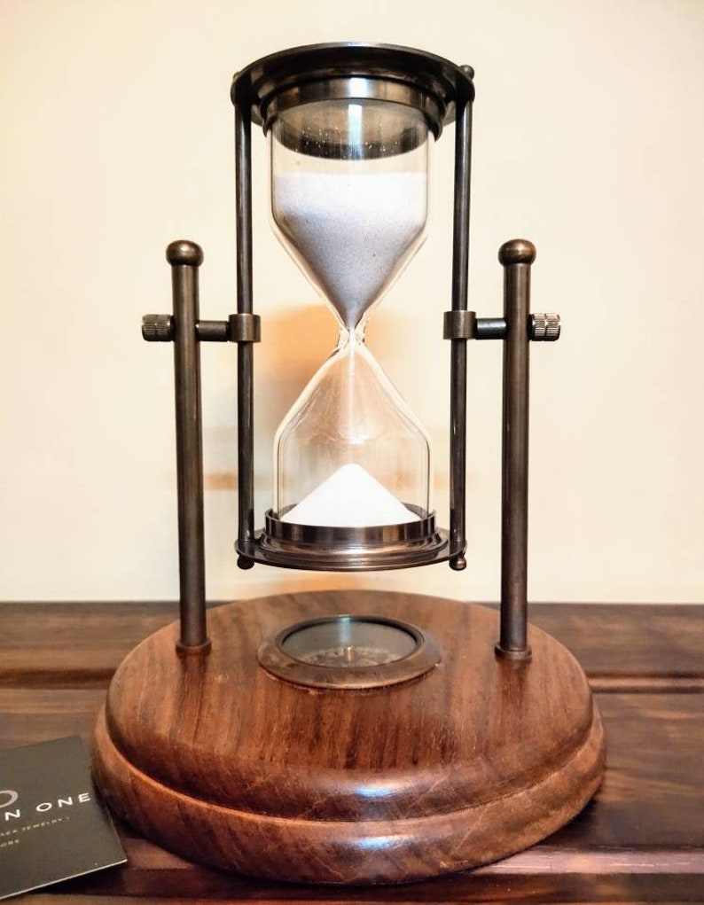Brass Tabletop Hourglass with Working Compass, 5-Minute view 4