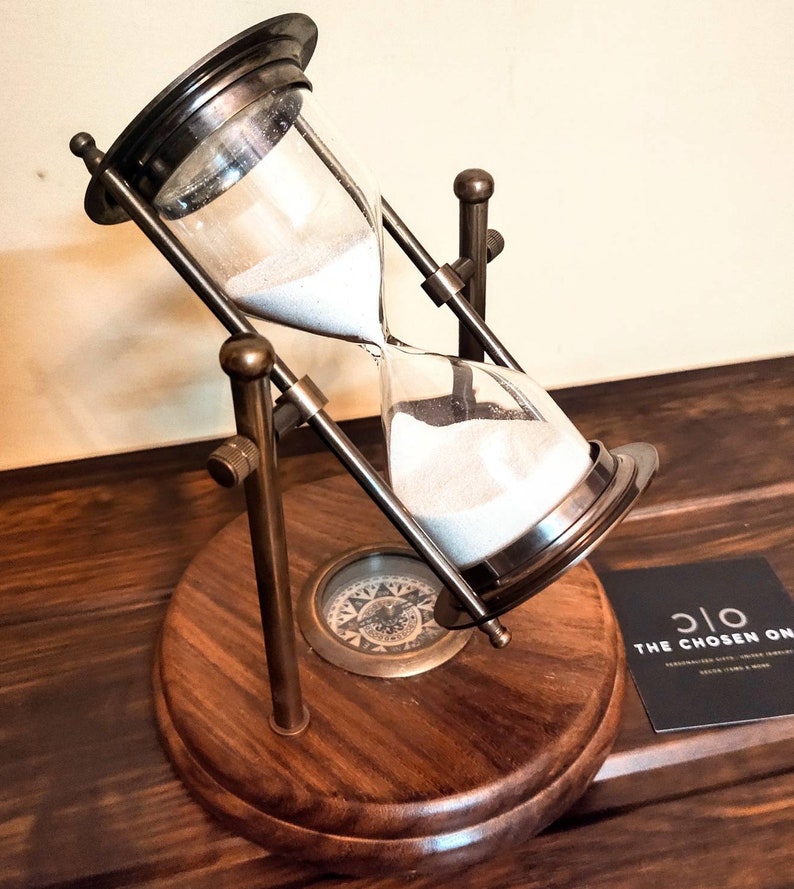 Brass Tabletop Hourglass with Working Compass, 5-Minute view 5