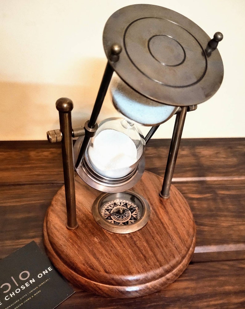 Brass Tabletop Hourglass with Working Compass, 5-Minute view 6