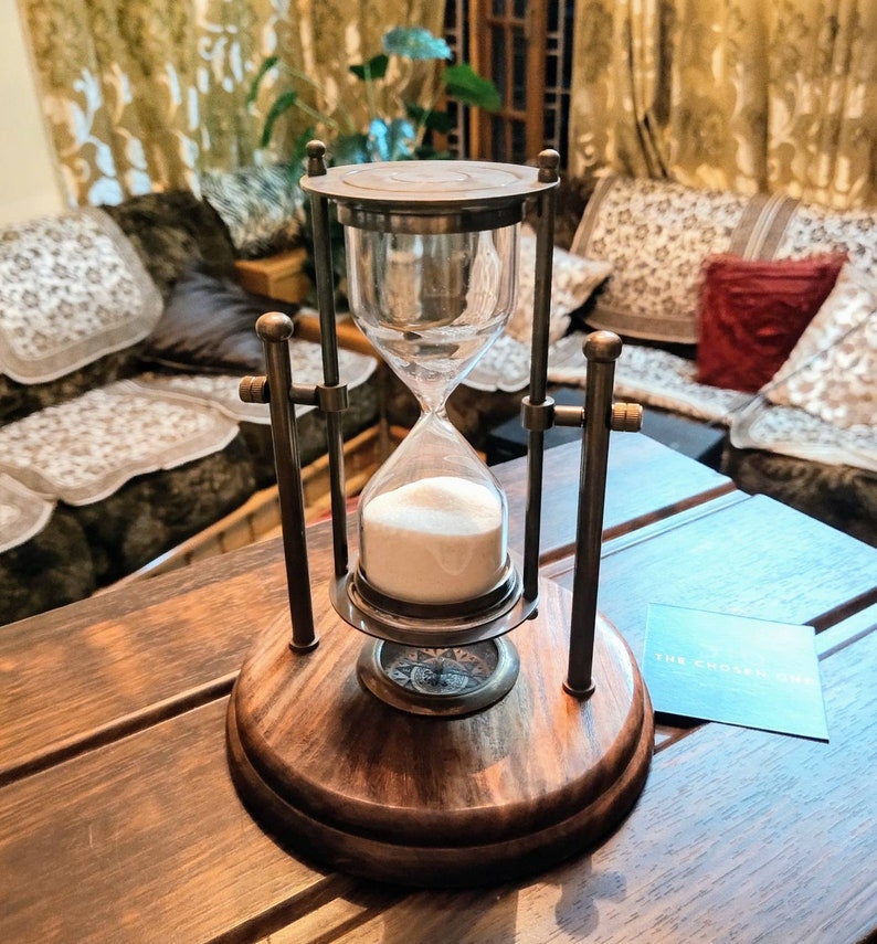 Brass Tabletop Hourglass with Working Compass, 5-Minute view 11