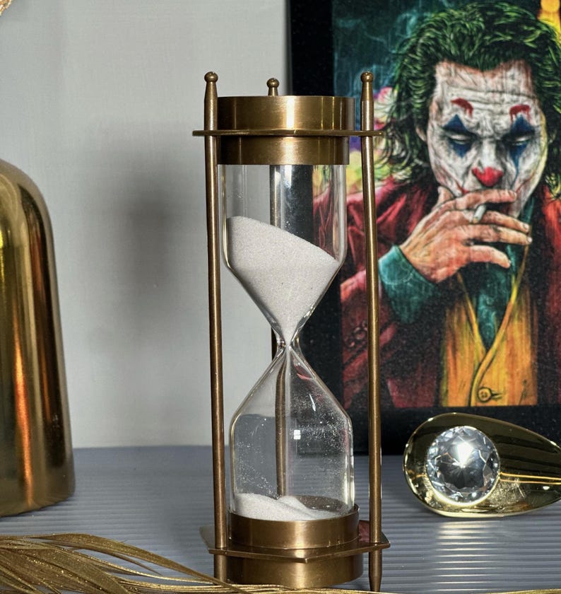 Antique Brass Hourglass, 5-Minute, White Sand view 5