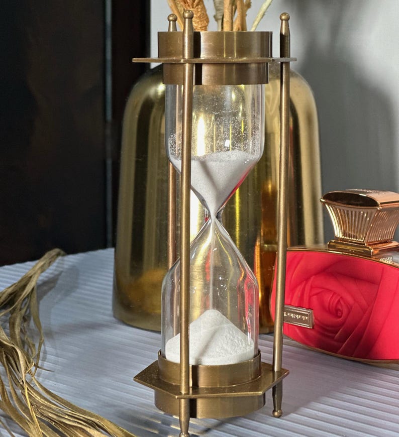 Antique Brass Hourglass, 5-Minute, White Sand view 8