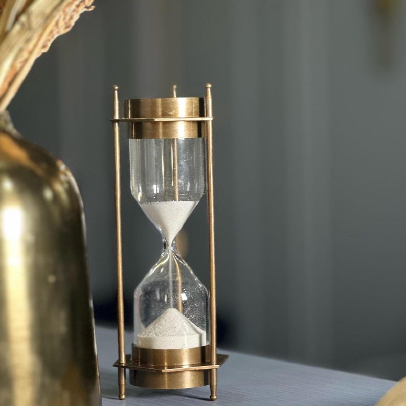 Antique Brass Hourglass, 5-Minute, White Sand view 11