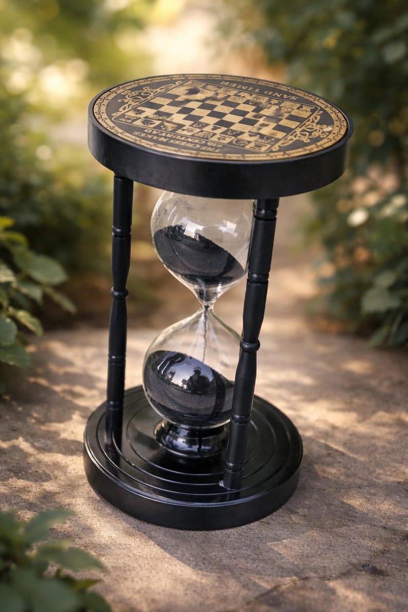 Black Antique Brass Hourglass with Chessboard Design, 5-Minute view 2