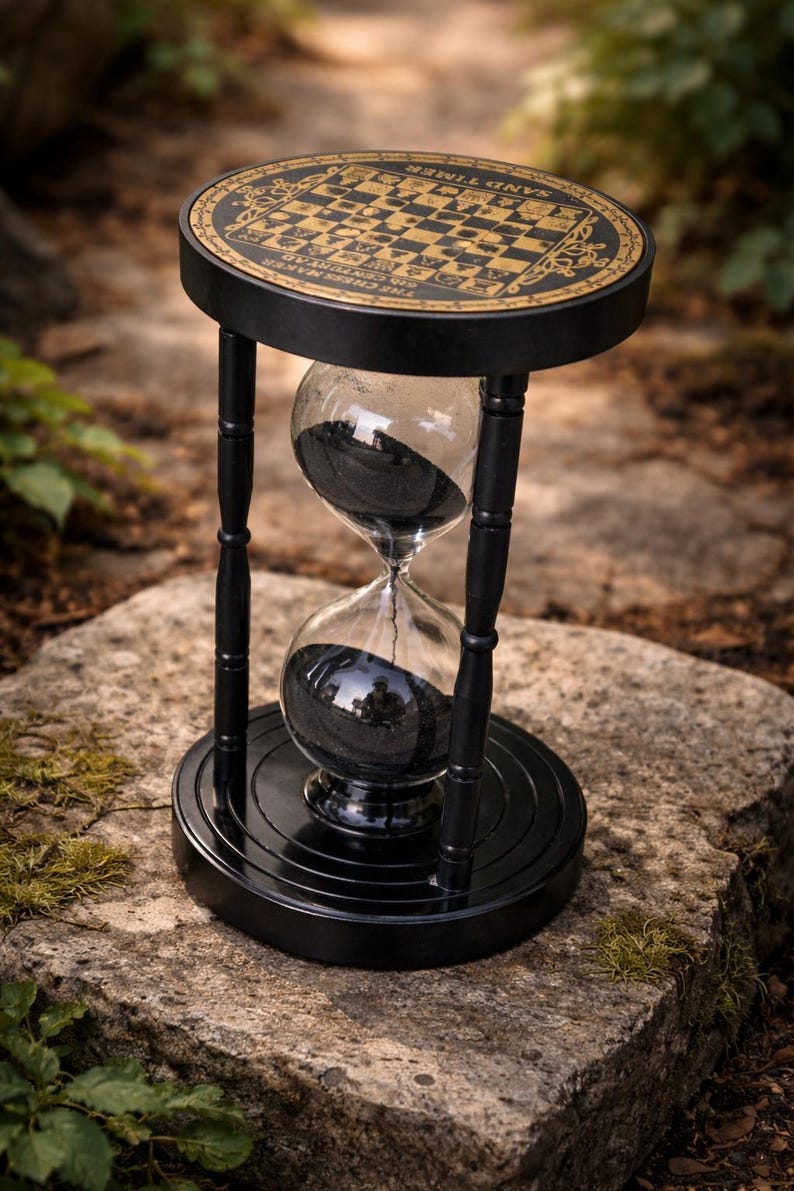Black Antique Brass Hourglass with Chessboard Design, 5-Minute view 3
