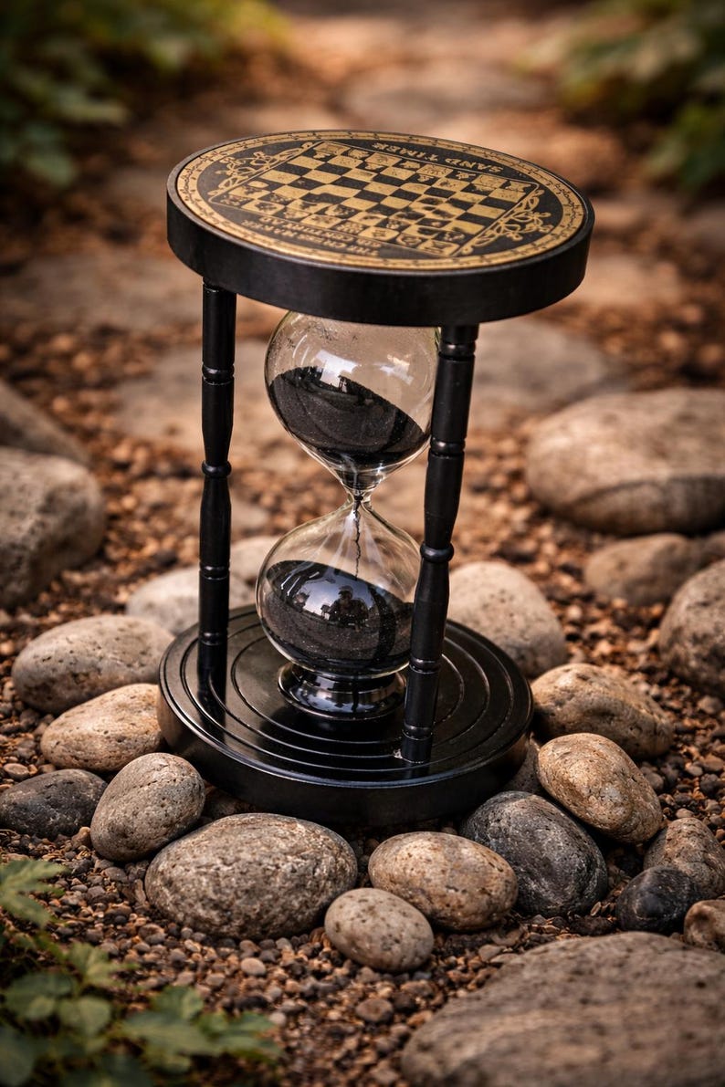 Black Antique Brass Hourglass with Chessboard Design, 5-Minute view 4