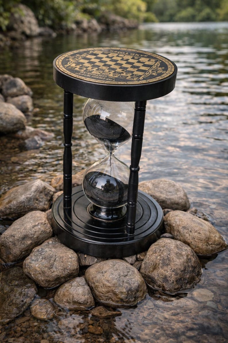 Black Antique Brass Hourglass with Chessboard Design, 5-Minute view 6