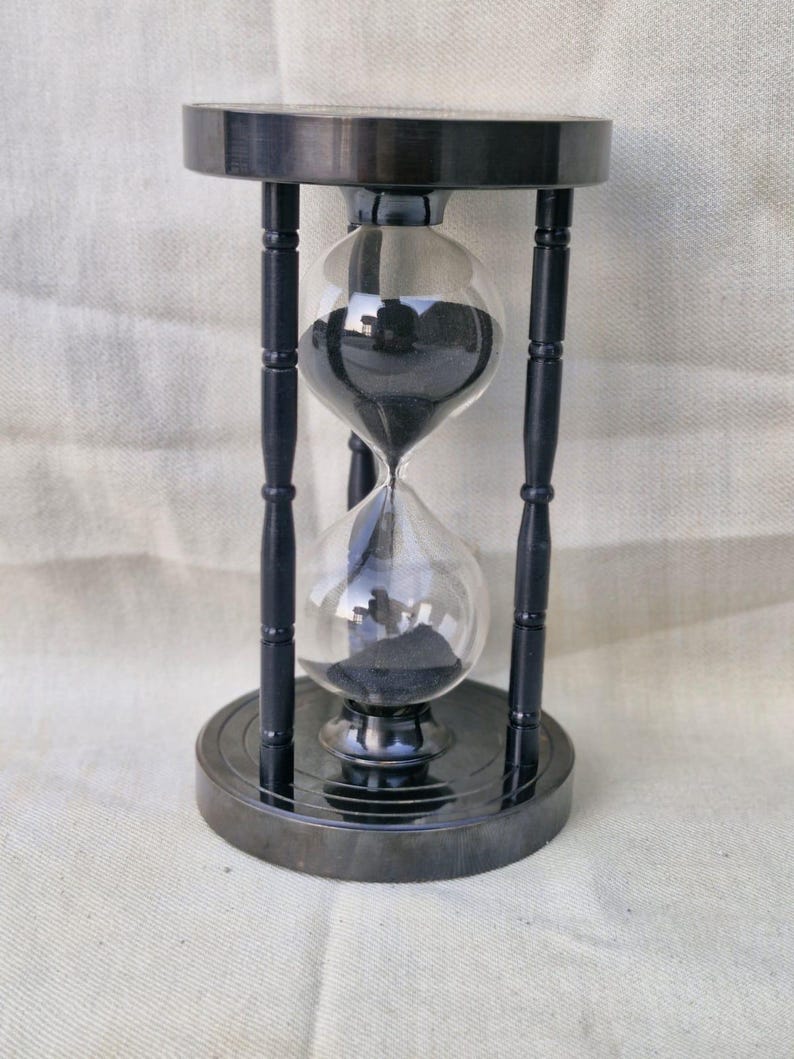 Black Antique Brass Hourglass with Chessboard Design, 5-Minute view 15