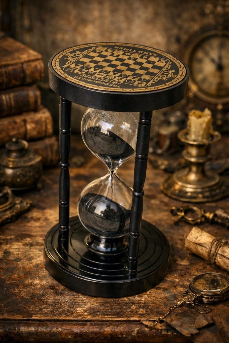 Black Antique Brass Hourglass with Chessboard Design, 5-Minute view 16