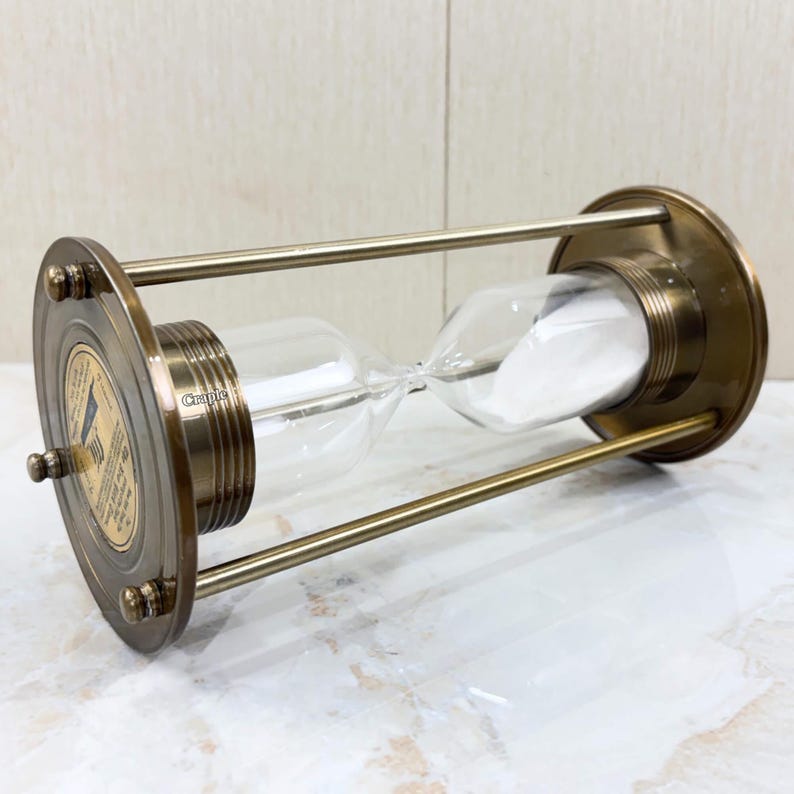 Antique Brass Hourglass, 3-Minute, White Sand view 2