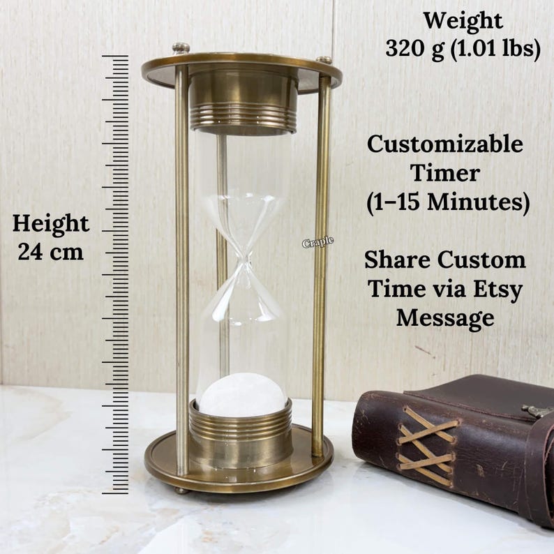 Antique Brass Hourglass, 3-Minute, White Sand view 8