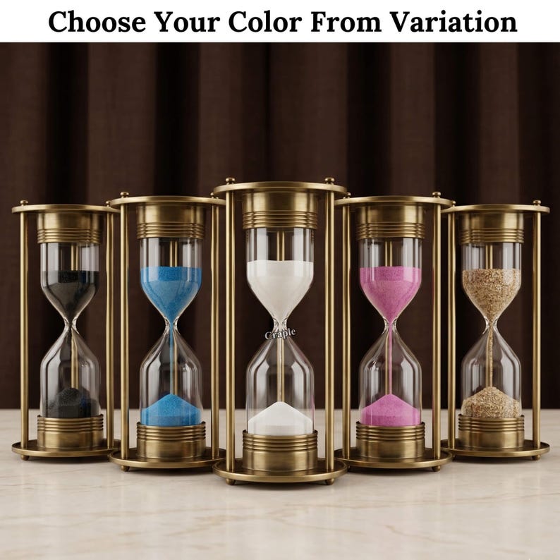 Antique Brass Hourglass, 3-Minute, White Sand view 10