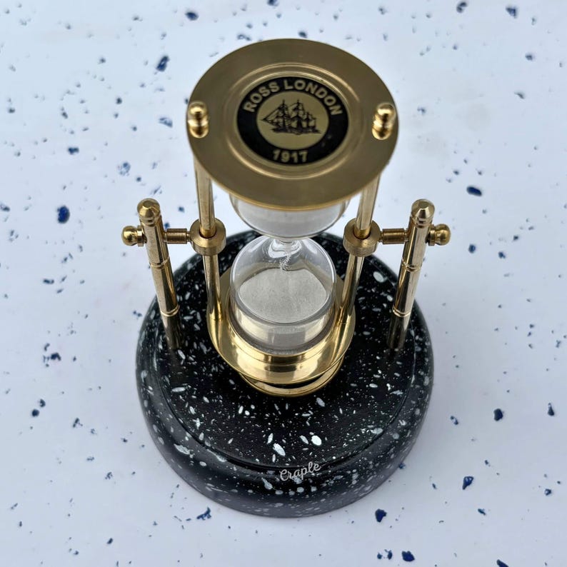 Rotating Brass Hourglass with Marble Base and Compass, 3-Minute view 6
