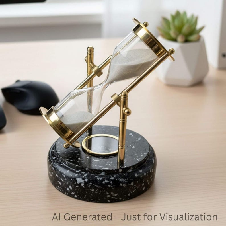 Rotating Brass Hourglass with Marble Base and Compass, 3-Minute view 7