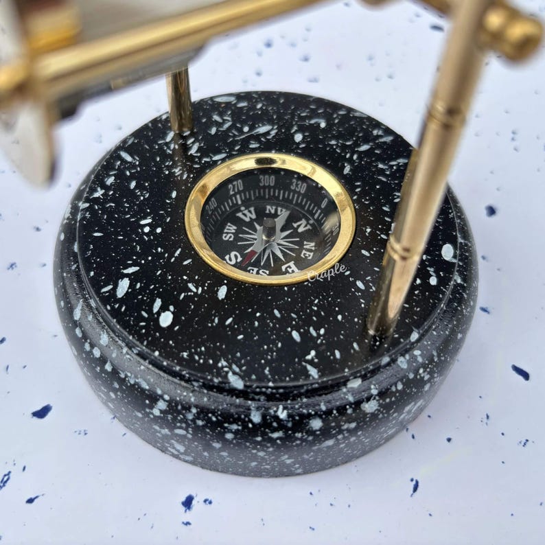 Rotating Brass Hourglass with Marble Base and Compass, 3-Minute view 8