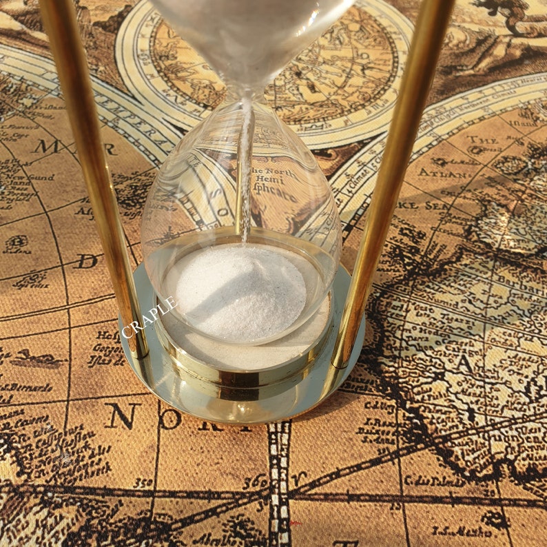 Antique Brass Hourglass, 4-Minute, White Sand view 2