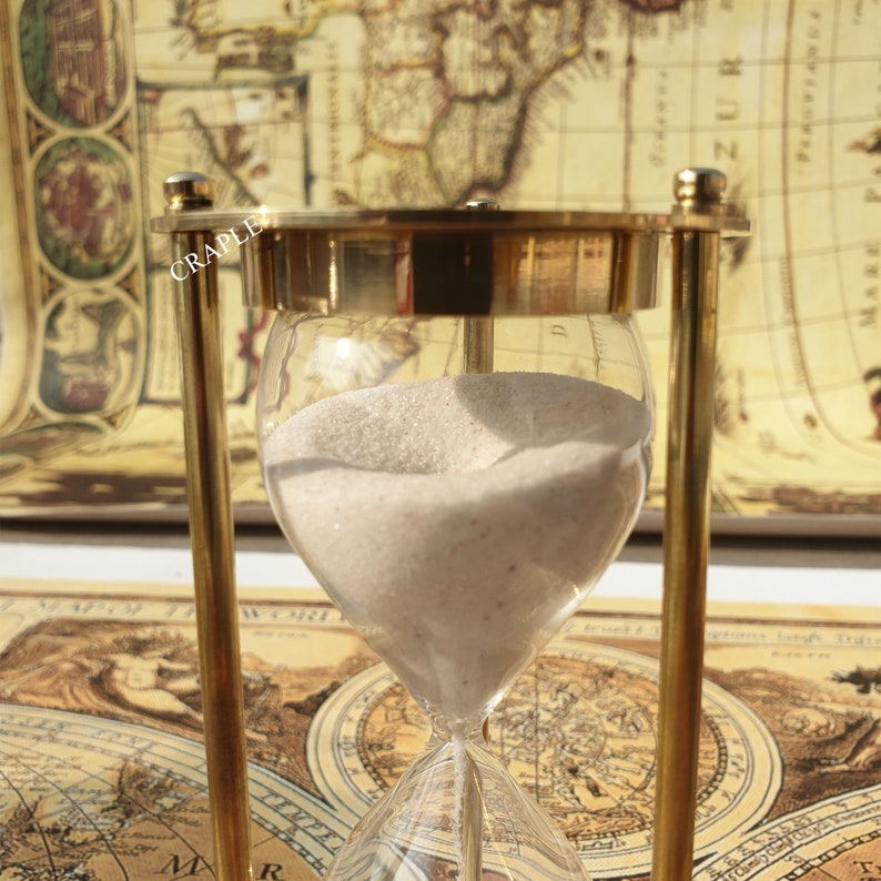 Antique Brass Hourglass, 4-Minute, White Sand view 3