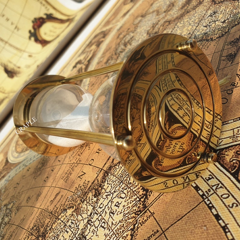 Antique Brass Hourglass, 4-Minute, White Sand view 5