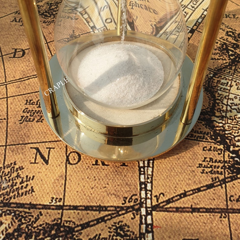 Antique Brass Hourglass, 4-Minute, White Sand view 6