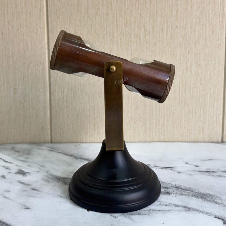 Antique Brass Hourglass with Dual Compasses and Black Wood Base, 3-Minute view 4