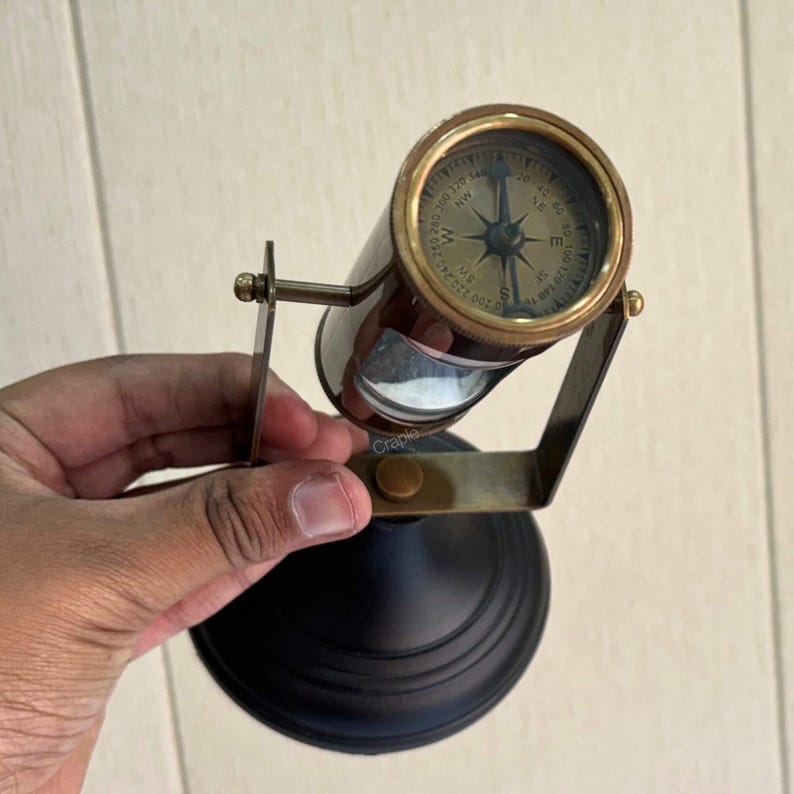 Antique Brass Hourglass with Dual Compasses and Black Wood Base, 3-Minute view 9