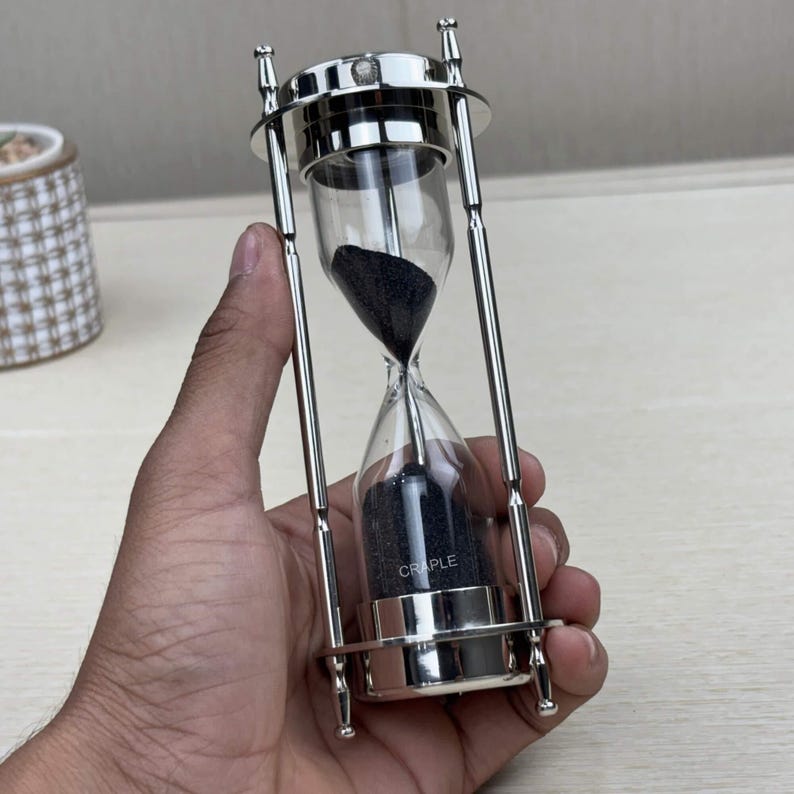 3-in-1 Brass Hourglass with Clock and Compass, 3-Minute view 5