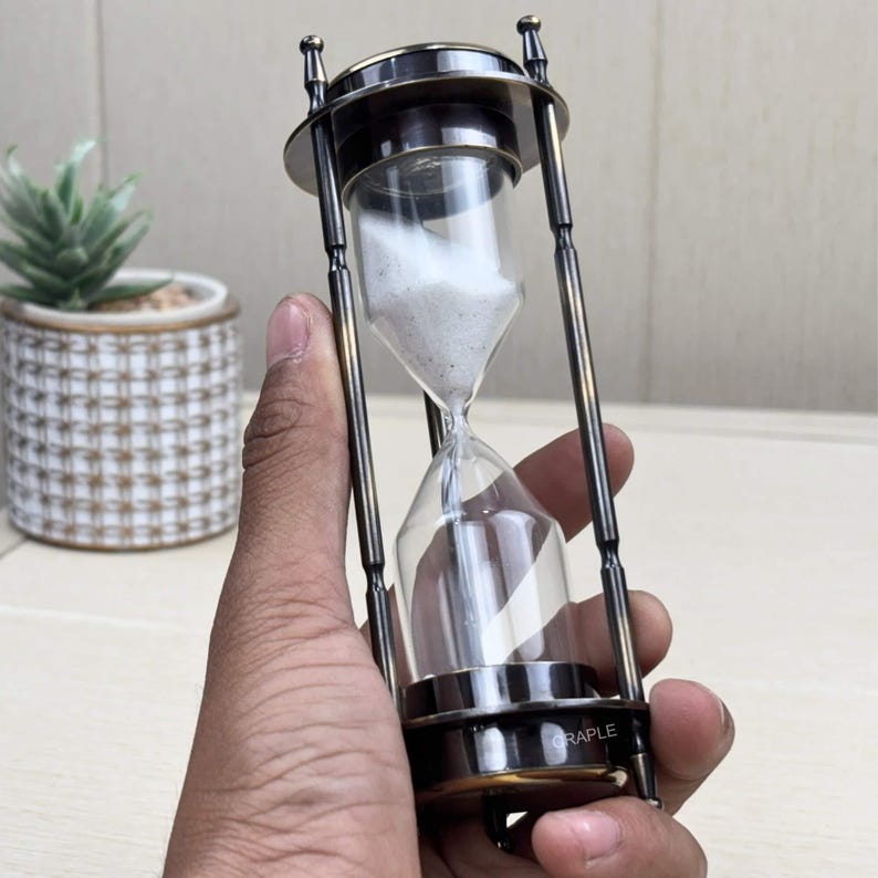 3-in-1 Brass Hourglass with Clock and Compass, 3-Minute view 7