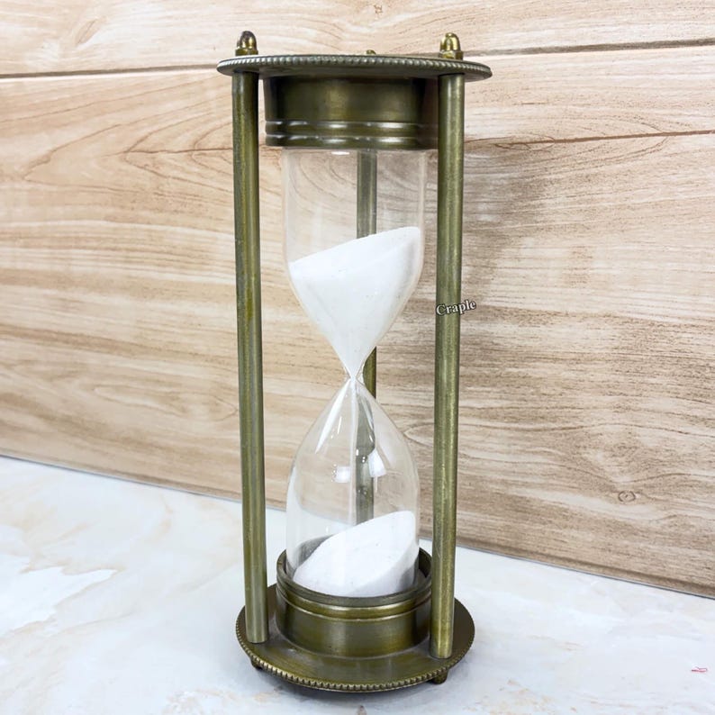 Antique Brass Hourglass, 5-Minute, White Sand view 6