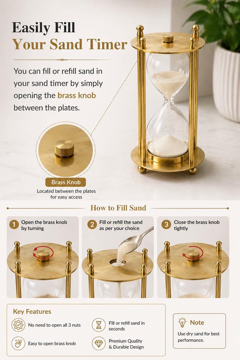Fillable Brass Hourglass, Sand Ceremony Set, 5-Minute view 6