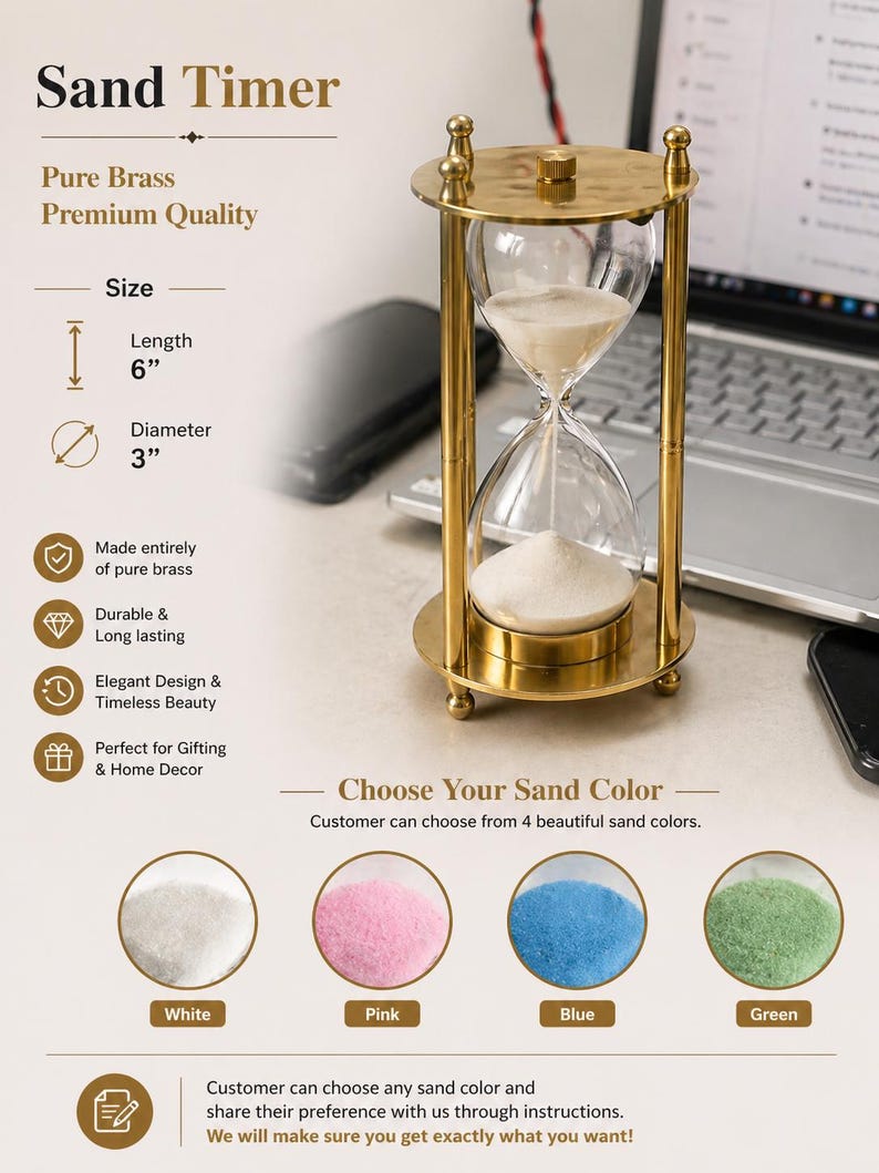 Fillable Brass Hourglass, Sand Ceremony Set, 5-Minute view 9
