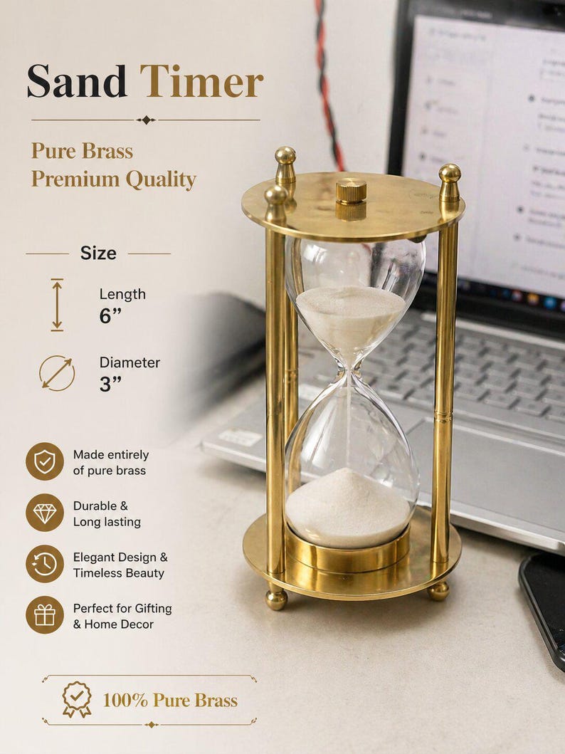 Fillable Brass Hourglass, Sand Ceremony Set, 5-Minute view 11