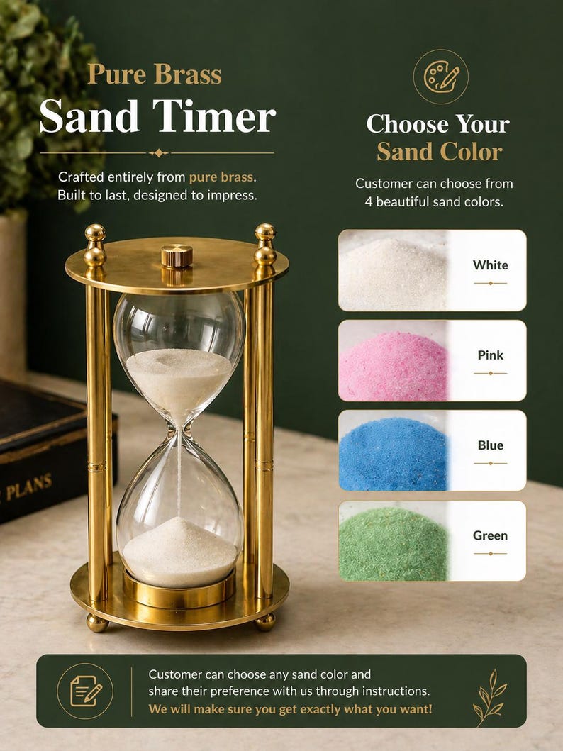 Fillable Brass Hourglass, Sand Ceremony Set, 5-Minute view 12