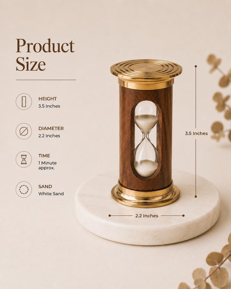 Wood and Brass Hourglass, 1-Minute, Engraved Detail view 5