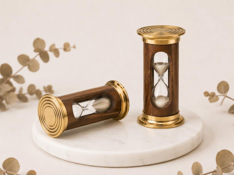 Wood and Brass Hourglass, 1-Minute, Engraved Detail view 8