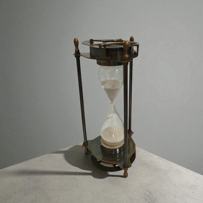 Brass Hourglass with Sundial and Compass Top, 5-Minute, Nautical view 3