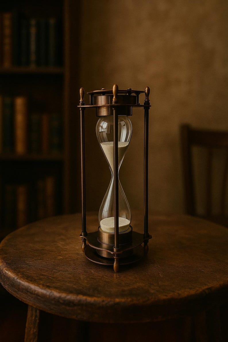 Brass Hourglass with Sundial and Compass Top, 5-Minute, Nautical view 5