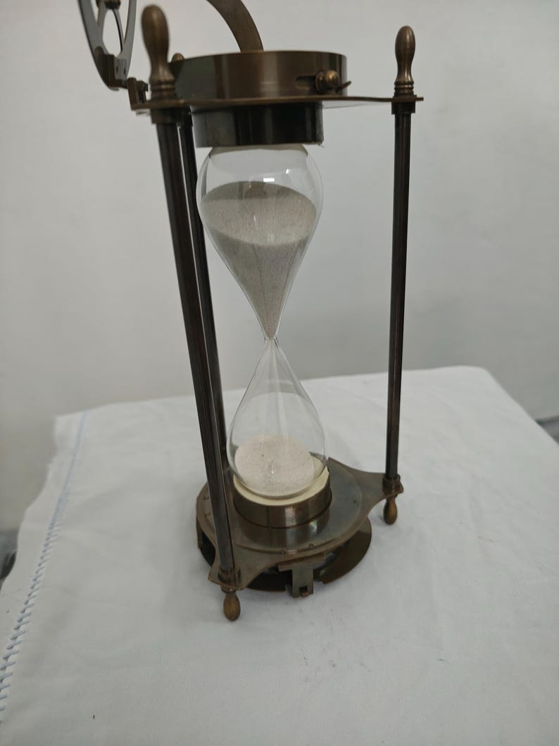 Brass Hourglass with Sundial and Compass Top, 5-Minute, Nautical view 9