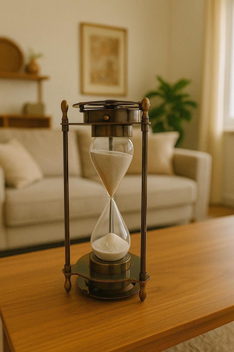 Brass Hourglass with Sundial and Compass Top, 5-Minute, Nautical view 10