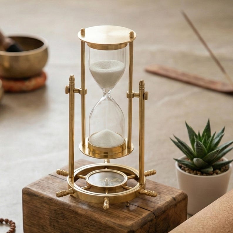 Fillable Brass Hourglass with Working Compass and Ship Wheel Base, 10-Minute view 6