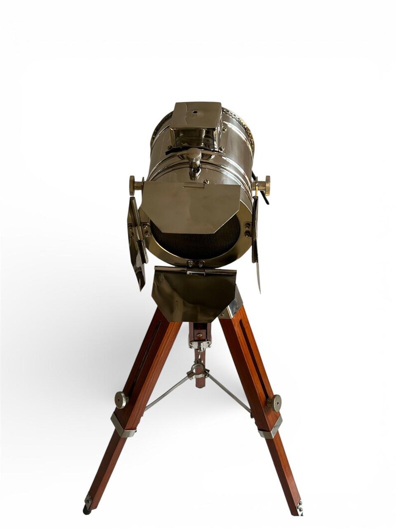 Chrome Spotlight on Wooden Tripod view 6