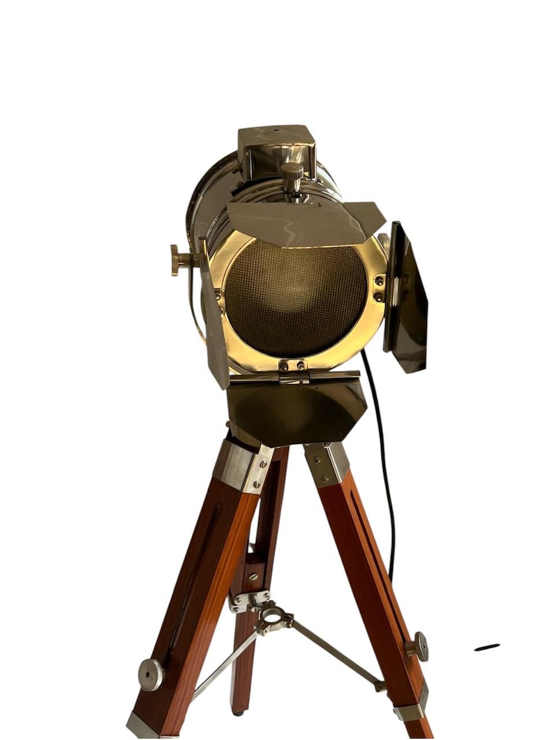 Chrome Spotlight on Wooden Tripod view 17