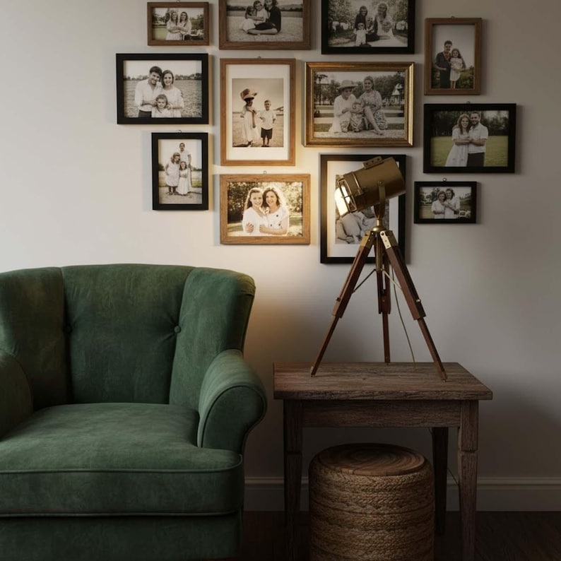 Antique Finish Spotlight on Wooden Tripod view 4