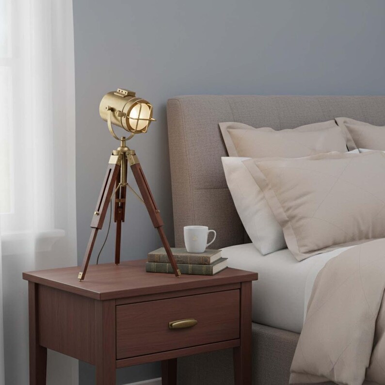 Antique Finish Spotlight on Wooden Tripod view 7