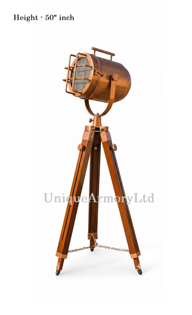 Copper Spotlight on Wooden Tripod view 8