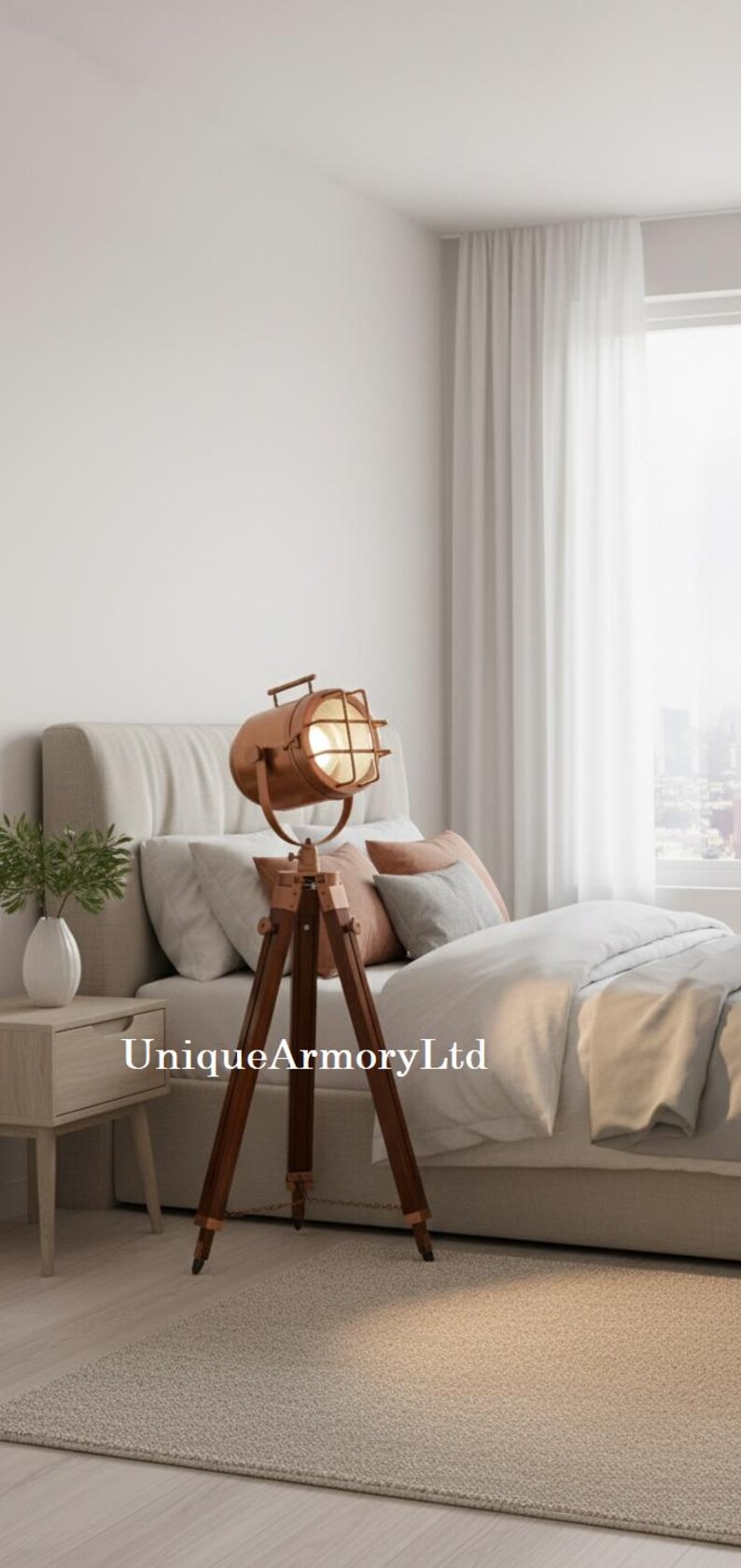 Copper Spotlight on Wooden Tripod view 10