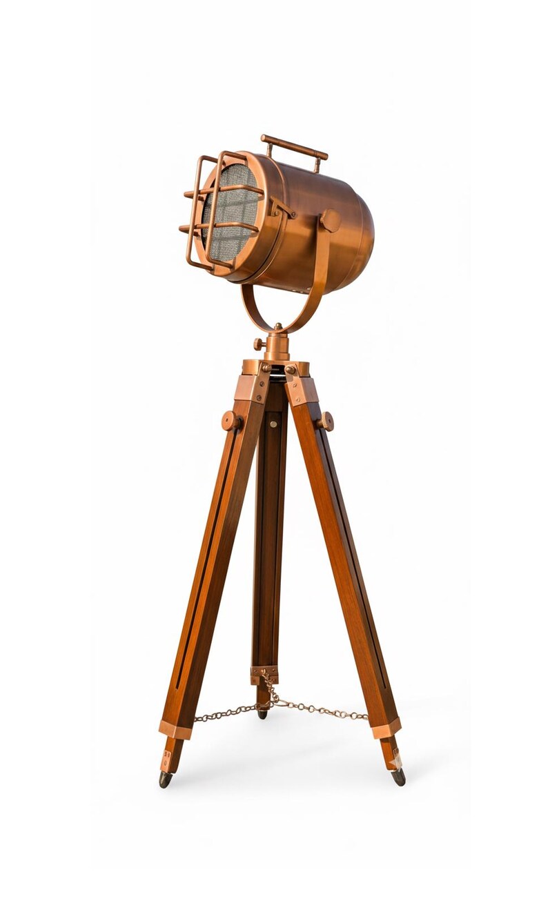 Copper Spotlight on Wooden Tripod view 11