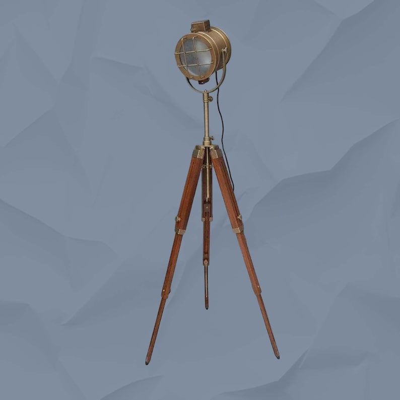 Antique Finish Spotlight on Wooden Tripod view 12