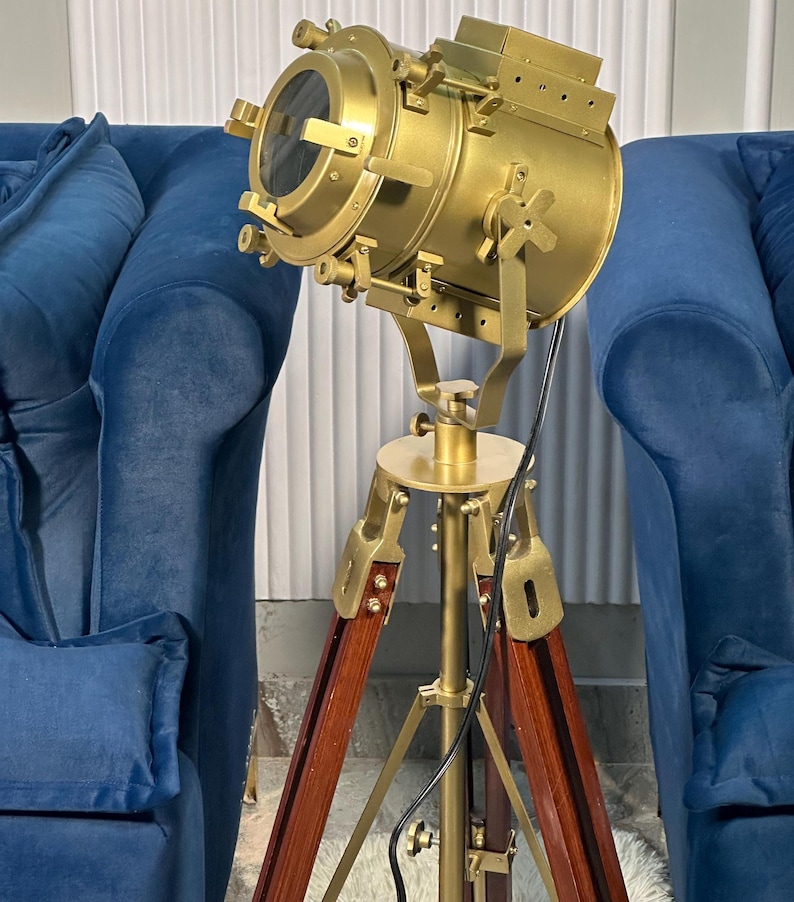 Antique Finish Spotlight on Wooden Tripod view 3