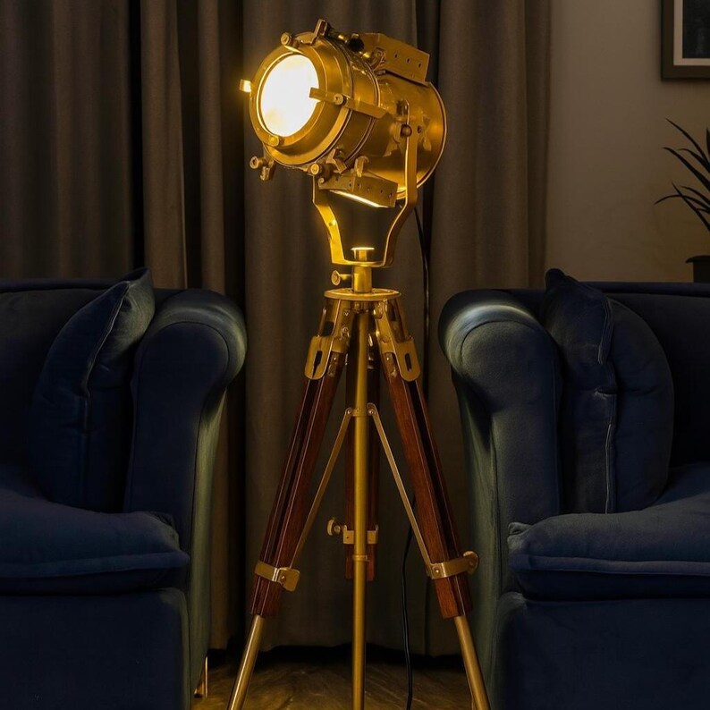 Antique Finish Spotlight on Wooden Tripod view 5